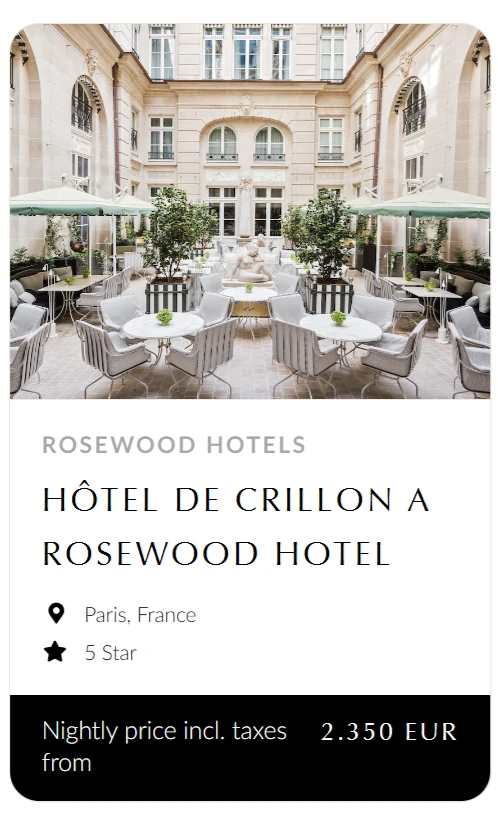 H&ocirc;tel de Crillon, a Rosewood Hotel, Paris, France, 5 Star, nightly price incl. taxes from EUR 2,350