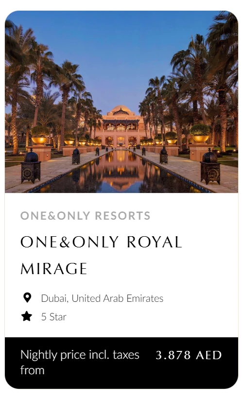One&Only Royal Mirage, Dubai, United Arab Emirates, 5 Star, nightly price incl. taxes from AED 3,878